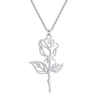 Kinitial Stainless Steel Necklace Flower Charms Chain Rose Flower Pendant Necklaces For Women Female Collares Gifts Para Mujer
