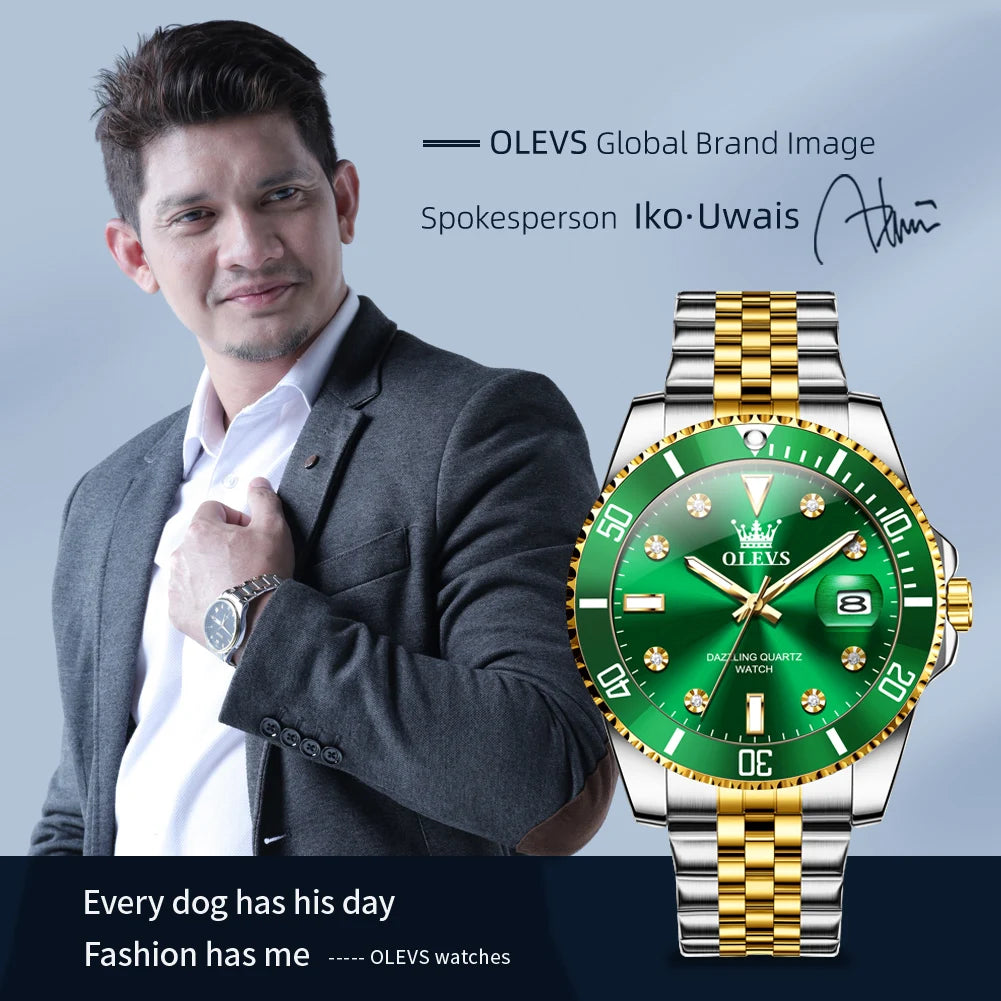 OLEVS 9809 Men's Watch Original Waterproof Automatic Date Rotation Ring Luxury Brand Diving Quartz Men's Watch Reloios Masculino mbzr