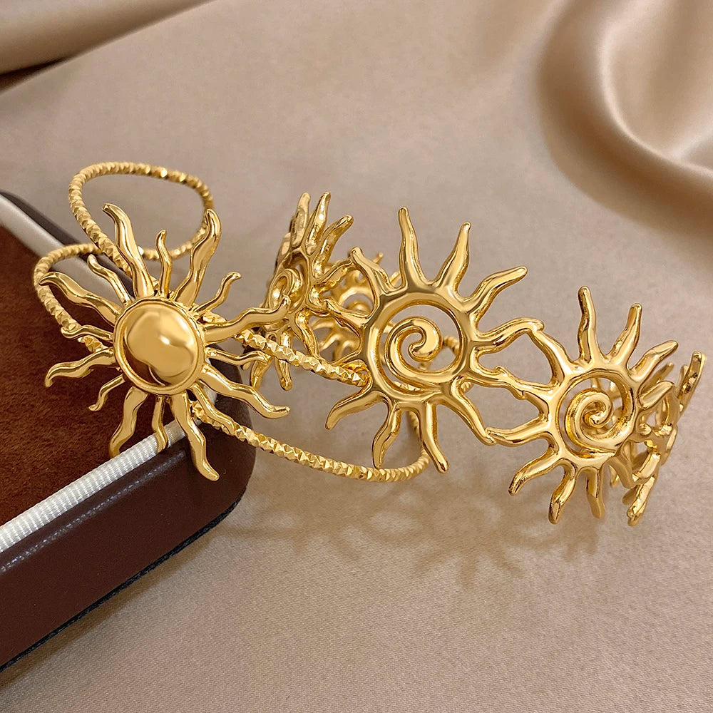 316L Stainless Steel Sunflower Open Cuff  Bangles Bracelet Y2K Gold Plated Waterproof Charms Jewelry Women's Men Gifts