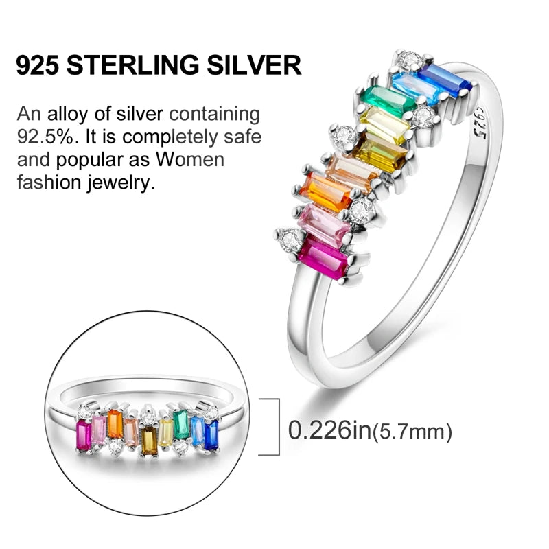 Original 925 Sterling Silver Ring Colorful Diamonds Cubic Zircon Finger Ring for Women