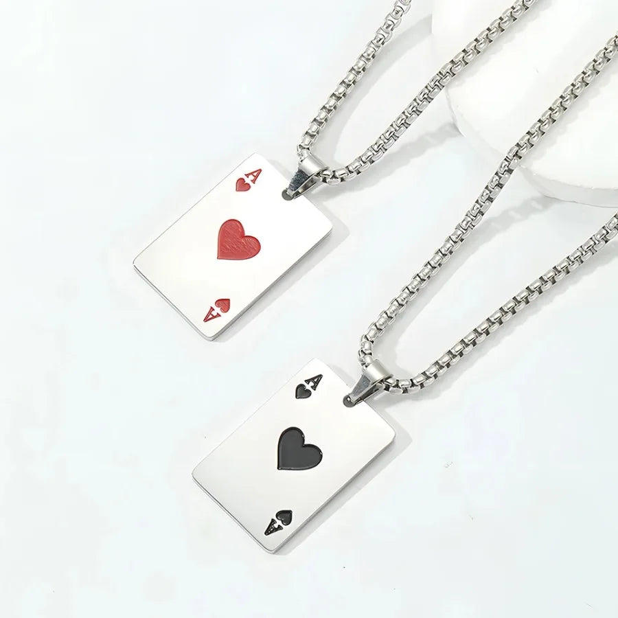 Hip Hop Stainless Steel Poker Card Ace of Spades Necklace For Men Pendant Chain Playing Cards Jewelry Ace of Hearts Necklaces
