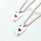 Hip Hop Stainless Steel Poker Card Ace of Spades Necklace For Men Pendant Chain Playing Cards Jewelry Ace of Hearts Necklaces