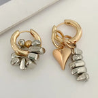 LATS Irregular Bead Heart Pendant Jewelry Set Stainless Steel