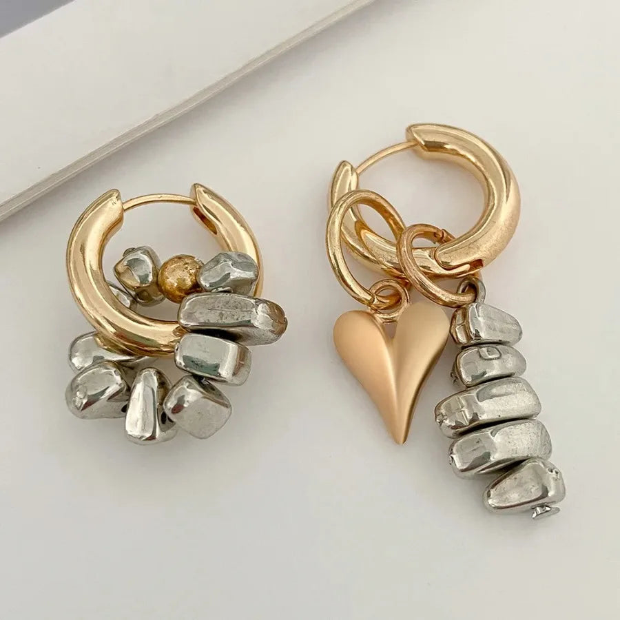 LATS Irregular Bead Heart Pendant Jewelry Set Stainless Steel