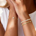 3PC Stackable Bracelet Set for Women Adjustable 14K Gold-Plated & Silver Stainless Steel Tennis Bracelets with Cubic Zirconia, Fashion Accessories for Women Daily Wear
