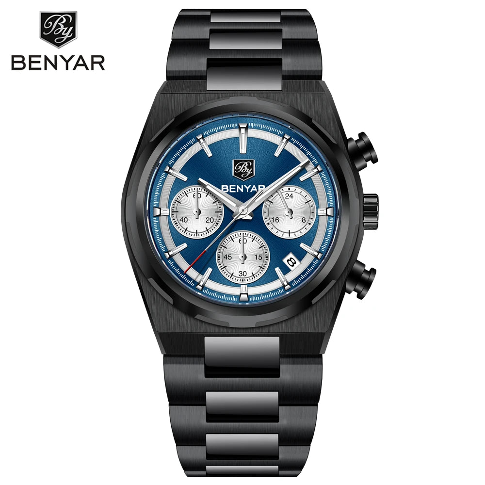 2026 New BENYAR Men's Watches Top Brand Luxury Speed Sports Chronograph Quartz Watch For Men Luminous Waterproof Stainless Steel Man Gift Clock