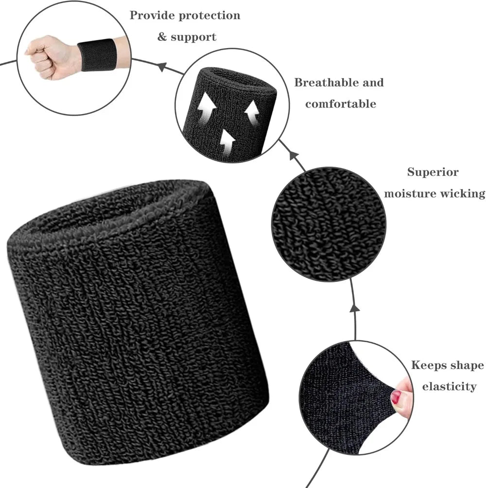 6-Pack Moisture Wicking Sweatbands for Sports, Tennis, Basketball, Running, Gym mbzr