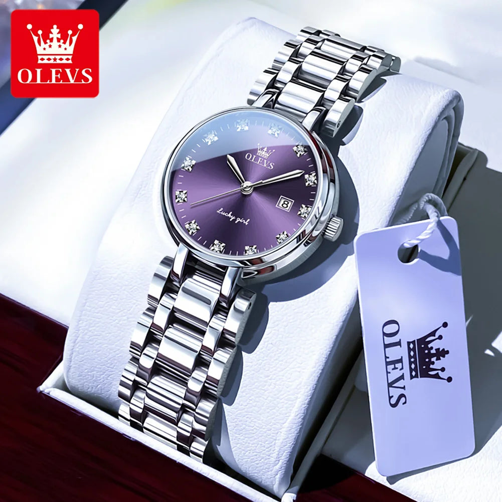 OLEVS 5575 Elegant Watch Fashionable Simple Roman Scale Diamond Calendar Waterproof Dial Luxury Quartz Watch