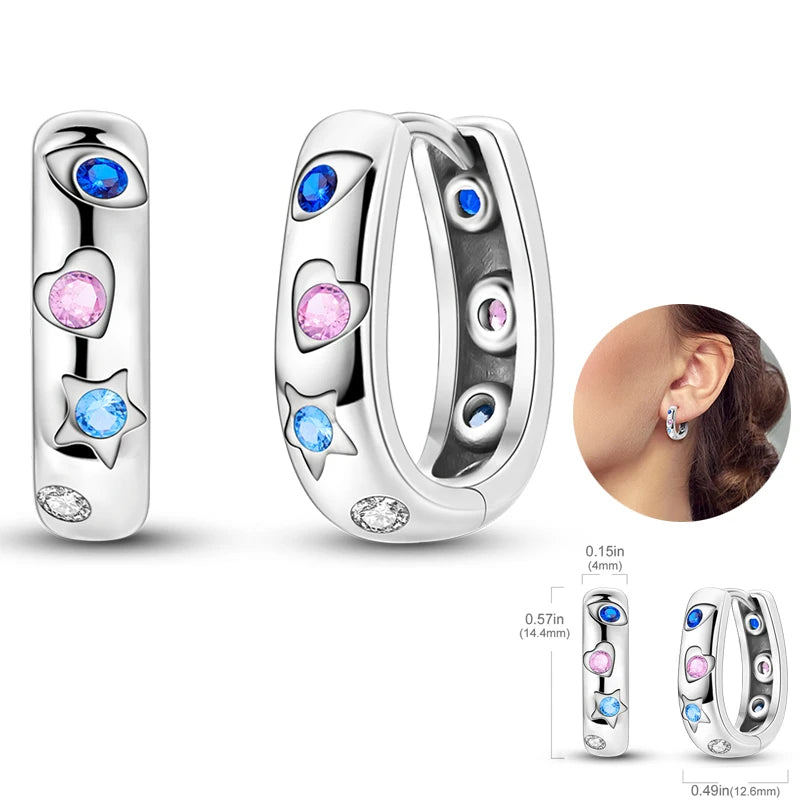 Women's 925 Sterling Silver Circle Style Simple Colorful And Shiny Zircon Earrings Fit For Attend A Wedding Exquisite Jewelry mbzr