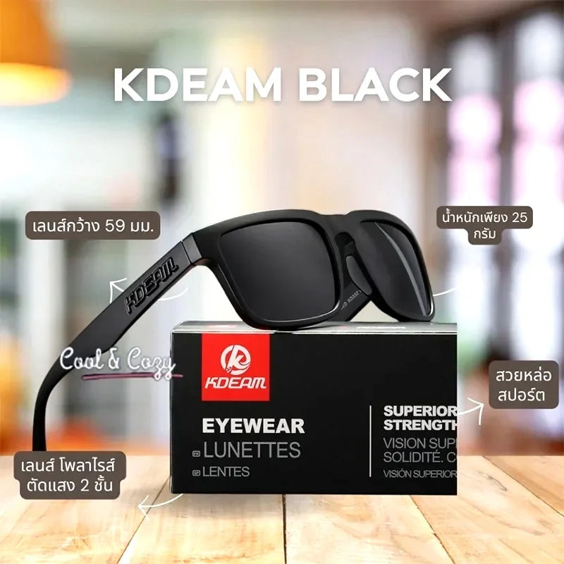 New KDEAM Brand High Quality Square Sunglasses for Men Sports Polarized Sun Glasses 2026 Reflective Coating Colorful Lens UV400
