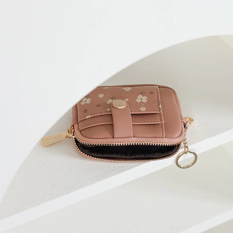 New printed zipper coin purse, Korean version, PU leather soft surface, folding coins, multi-functional folding short wallet, da mbzr