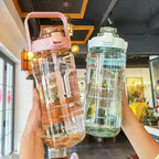 2L Straw Water Bottle Large Capacity Plastic Water Cup Portable Drink Bottle With Time Marker For Outdoor Sports mbzr
