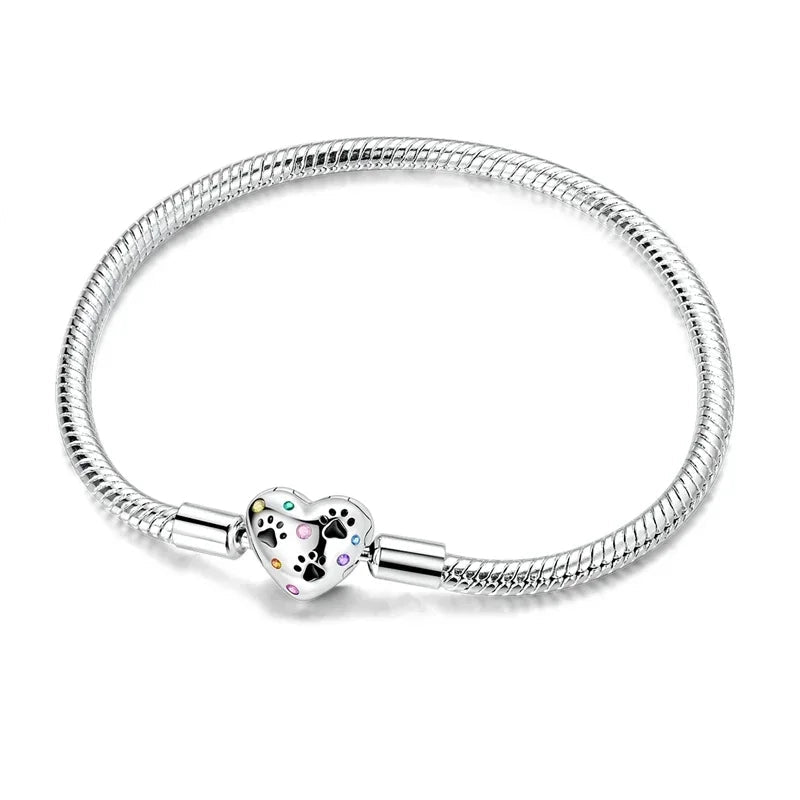 Silver 925 Bracelet Original Bracelets Colorful Zircon Heart Flower Cat Snake Chain For DIY Charms 17-20CM Luxury Jewelry Gifts mbzr
