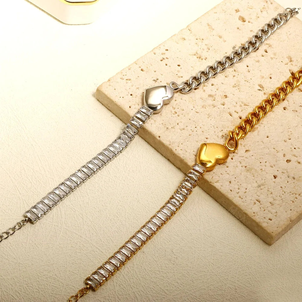 Stainless Steel Heart-shaped Ladies Elegant Bracelet  For Women Crystal Bangle