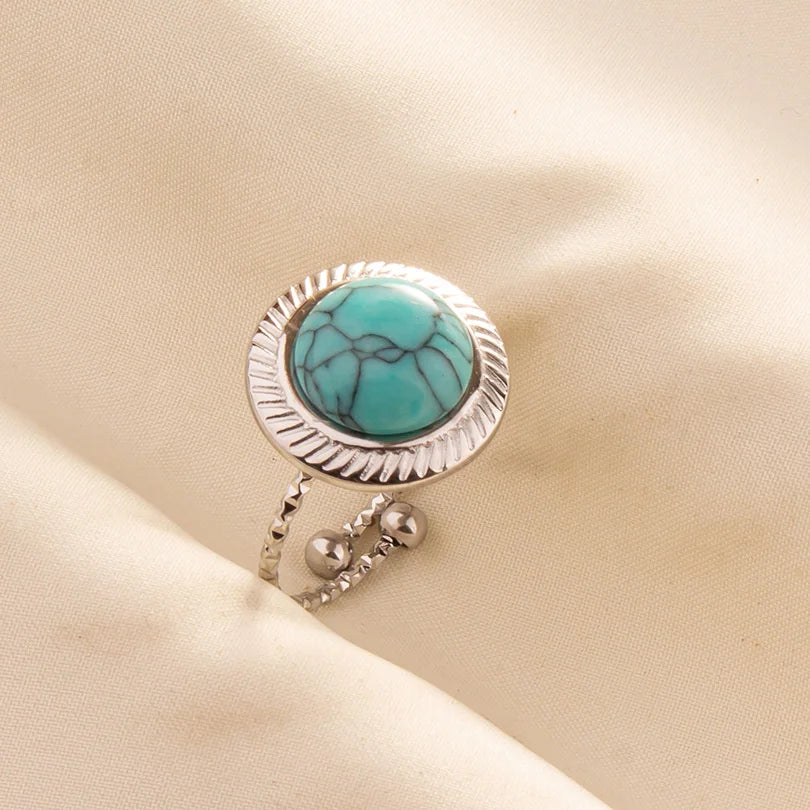 1pc Stainless Steel Boho Turquoise Open Finger Rings Trendy Adjustable Women Multi Layers Stackable