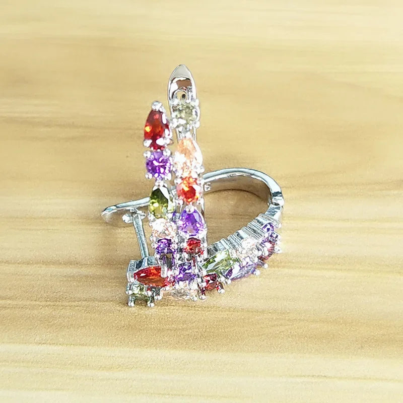 Wholesale Slver Color Luxury 925 Sterling Silver Earrings Flash Colorful CZ Zircon Ear Studs Earrings Women Cheap Brincos mbzr