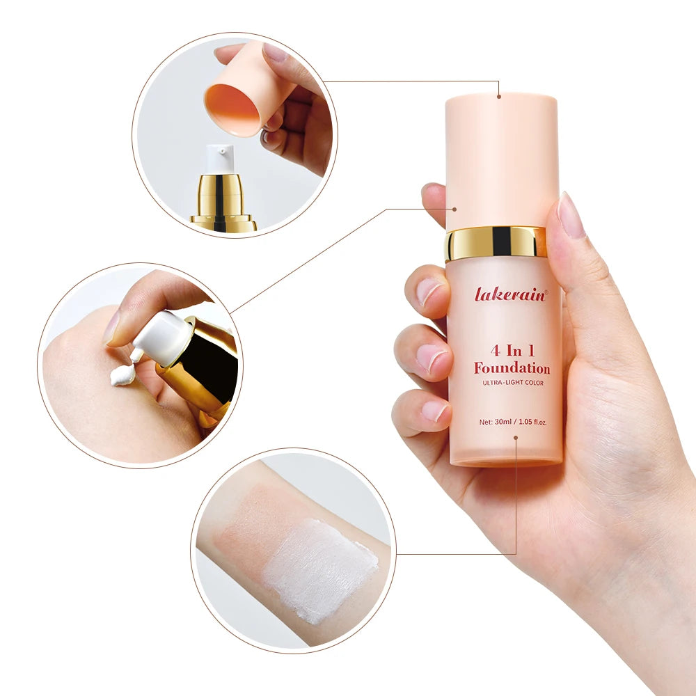 2pcs Waterproof Color Changing Foundation 4 in 1 SPF 30 Hydrating Long Lasting Brightening Concealer Coverage Makeup mbzr