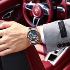 POEDAGAR Original Fashion Man Wristwatch Multiple Time Zone Display Waterproof Calendar Men Watch Mesh Stainless Steel Quartz Business Men's Watches Reloj