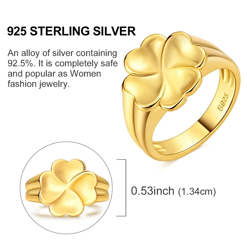 MULA Wedding Band Rings 925 Sterling Silver Gold Four-leaf Clover Signet Ring 6-9 For Women Man Anniversar Fashion Jewelry Gift