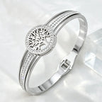 Tree Of Life Crystal Bangle For Women, Gold Stainless Steel Spring‑Open Bracelet, Waterproof Hypoallergenic Fade‑Resistant Inlay Crystal Statement Jewelry Gift