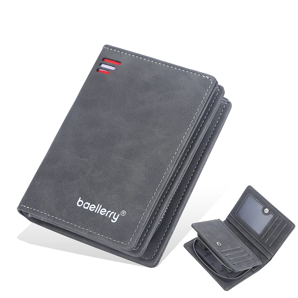 Brand Men PU Leather short Wallet With Zipper Coin Pocket Vintage Big Capacity Male Short Money Purse Card Holder New