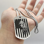 Stainless Steel Pendant Necklace - Engraved Dog Tag Design with Black Chain, Perfect for Independence Day, Jewelry Gift