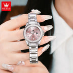 OLEVS 9945 Luxury Women Original Quartz Movement Watch Diamond Scale Stainless Steel Bracelet Luminous Function 30M Waterproof Watch mbzr