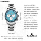 Rollstimi 2026 New Retro Blue Chronograph Luxury Quartz Watch For Men Stainless steel 100M Waterproof Watch Men Japan VK63 Movt mbzr