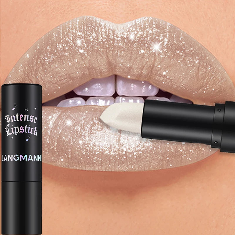 Glitter Lipstick Nude Gray Metallic Diamond Waterproof Long-Lasting Shiny Gloss Pearl Lip Tint Makeup