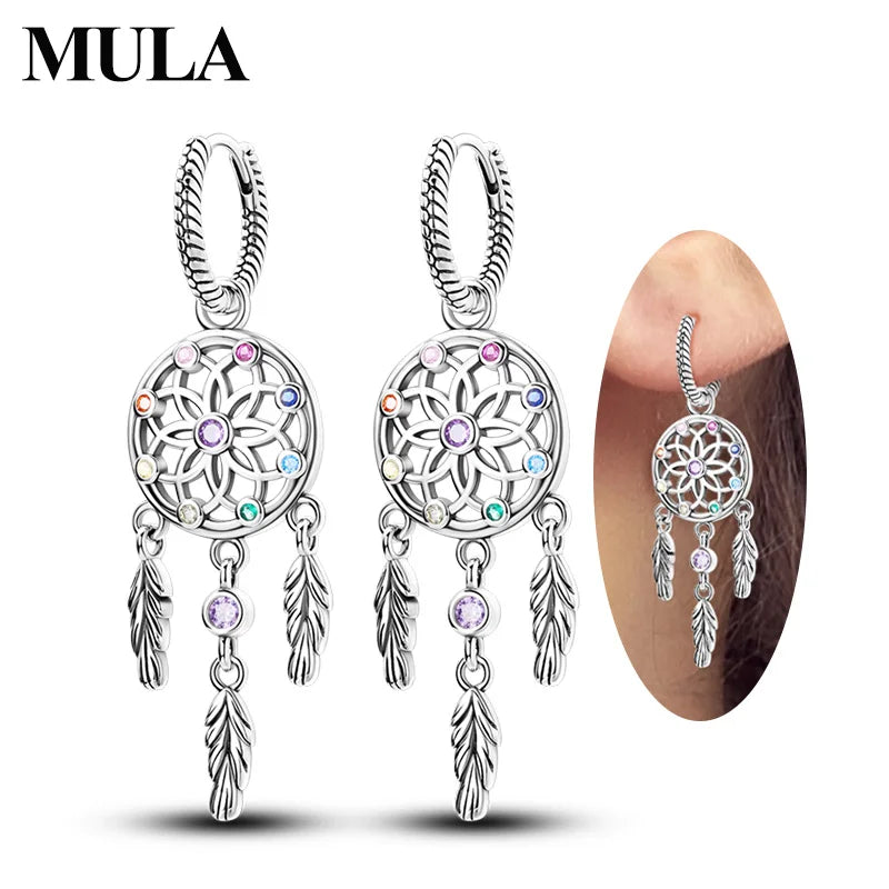 MULA Earrings 925 Sterling Silver Dreamcatcher Snake Bone Drop Earrings For Woman Ladies Wedding Engagement Party Jewelry Gift