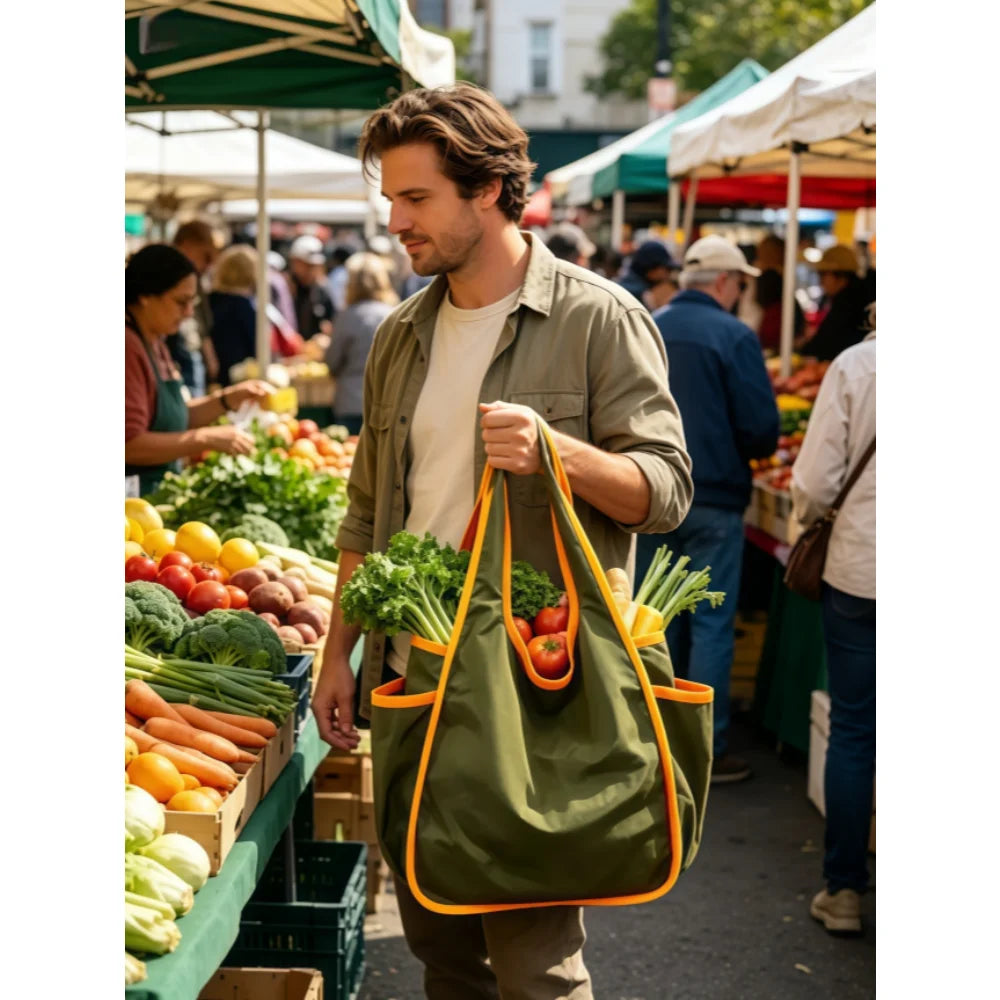 1pcs Drawstring Shopping Tote Bag for Groceries Travel Storage Reusable Eco-Friendly Lightweight Collapsible Design Reusable mbzr