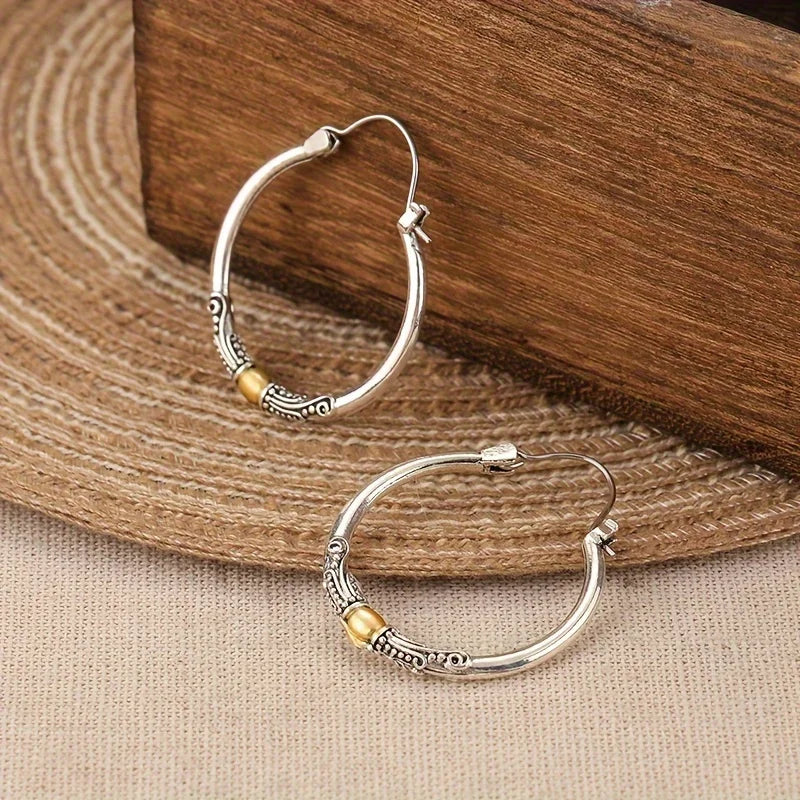 Bohemian style vintage copper and silver coated earrings - women's durable, hypoallergenic, nickel-free, lightweight beige earrings,