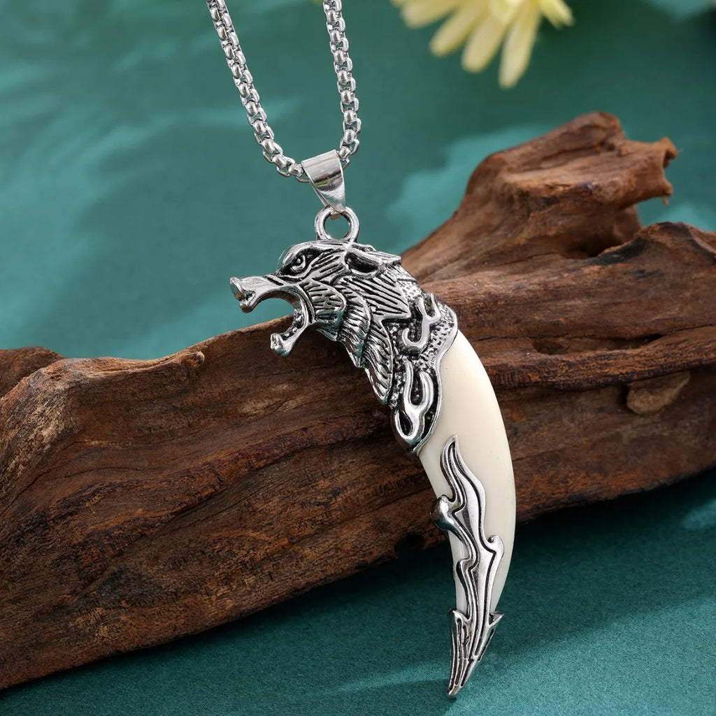 2pcs Black White Wolf Tooth Shape Necklace Set Y2K Stainless Steel Chain Pendant Necklace Jewelry Wedding Party Festival Gifts