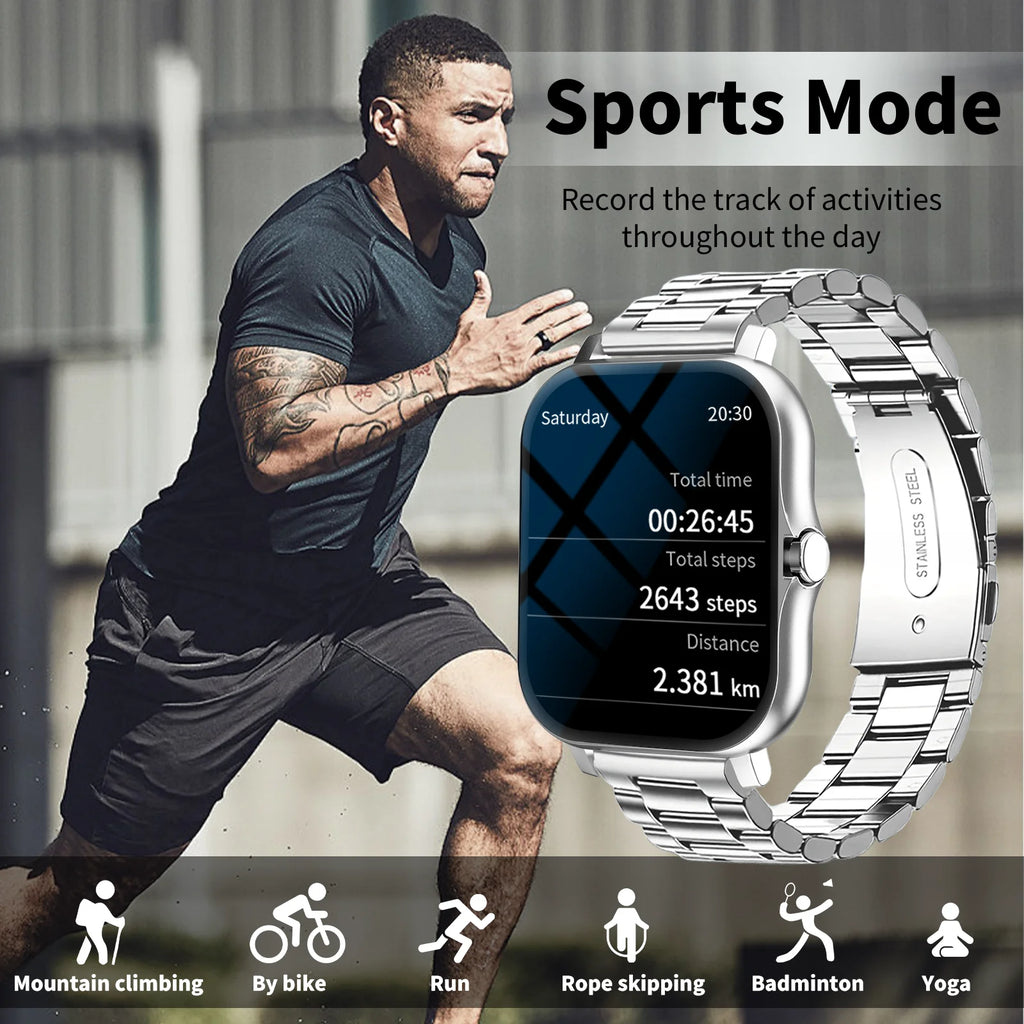 2025 Fitness Smart Watch for Men Women HD Screen: Durable Stainless Steel Strap Bluetooth Wireless Calling Message Reminder