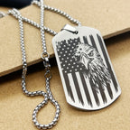 Stainless Steel Pendant Necklace - Engraved Dog Tag Design with Black Chain, Perfect for Independence Day, Jewelry Gift