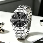 1 Set Mens Watches Local Shipping Luxury style 41mm Blue Dial Rhinestone Scale Calendar & Week Quartz Movement Men's Clock Stainless Steel Gradient Gold Strap Business Watch Men mbzr