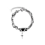 Men Bracelet 2024 Retro Black Zircon Star Chain Women Stainless Steel Punk Bracelets on Hand Unisex Jewelry Couple Accessories