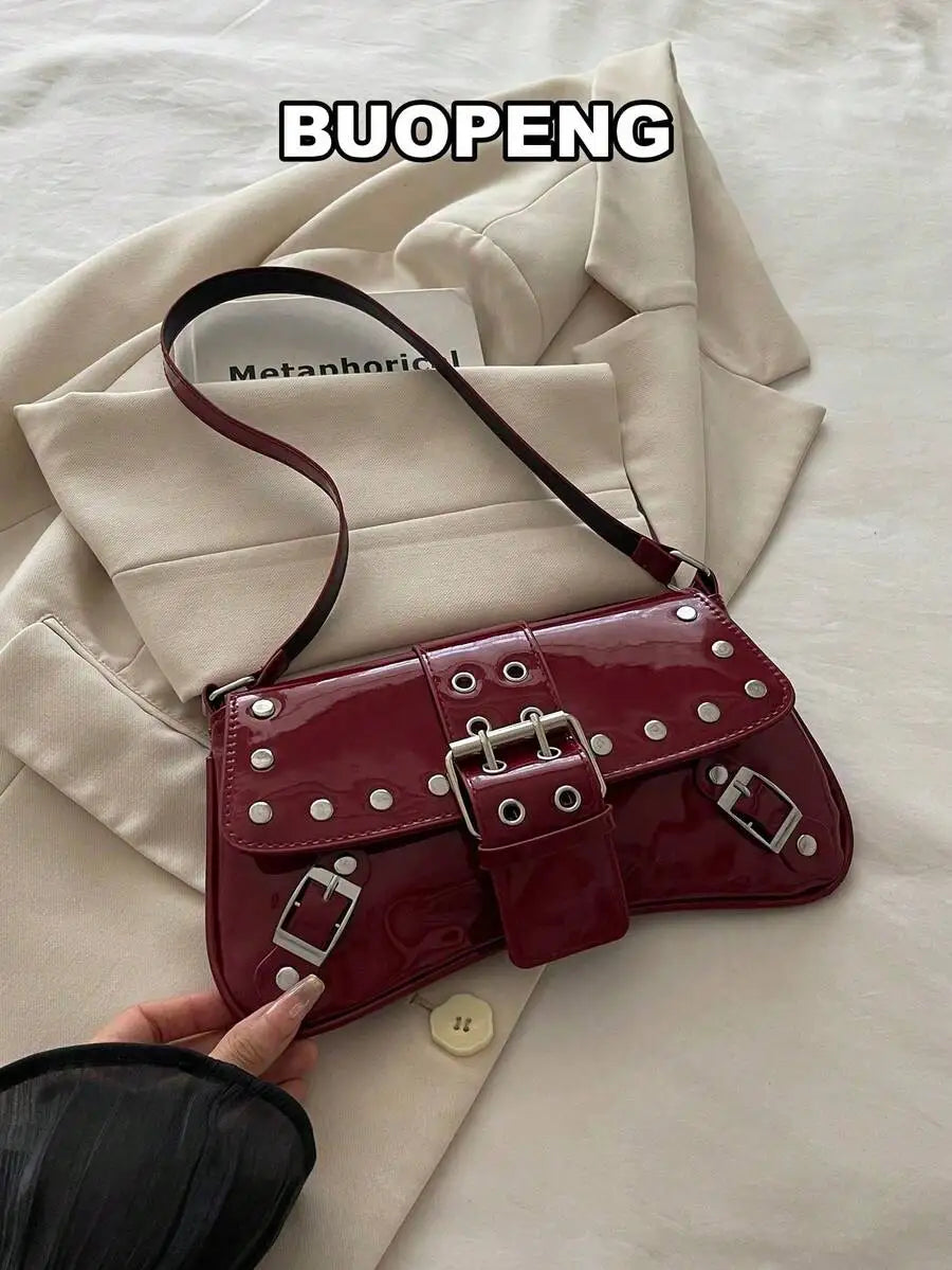 Vintage-Style Saddle Crossbody Bag with Buckle Detail, Soft Faux Leather, Adjustable Strap