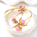 Boho Elegant Sexy Flower Open Cuff Armlet for Women Vintage Enamel Glaze Craft Floral Adjustable Arm Bracelet Beach Body Jewelry
