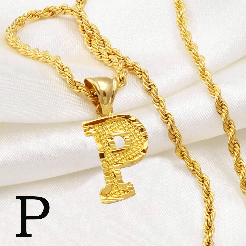 A-Z letter necklace, men's and women's gold-plated initials pendant rope chain, English letter jewelry Daily WearO mbzr
