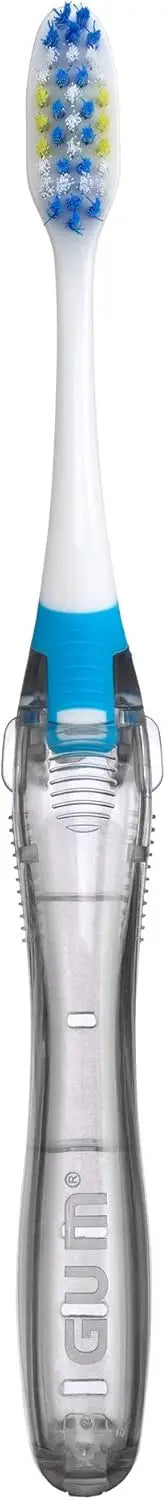 Folding travel toothbrush for adults with soft bristles and built-in tongue scraper set of two mbzr