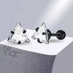 Vnox Stylish Triangle Stud Earrings for Men Women, AAA CZ Stone Unisex Ear Clip Jewelry, Rock Punk Vintage Accessory