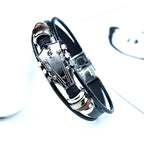 Guitar Headstock Leather Wrap Bracelet for Men Women, Vintage Multi Layer Black PU Leather Wooden Bead Music Note Cuff Wristband, Rock Punk Music Lover Jewelry Gift for Concert Birthday Daily Party