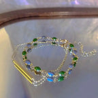 Gold Plated Green Stone Bead Bracelet Women Layered Bar Charm Bangle Minimalist Daily Party Jewelry mbzr
