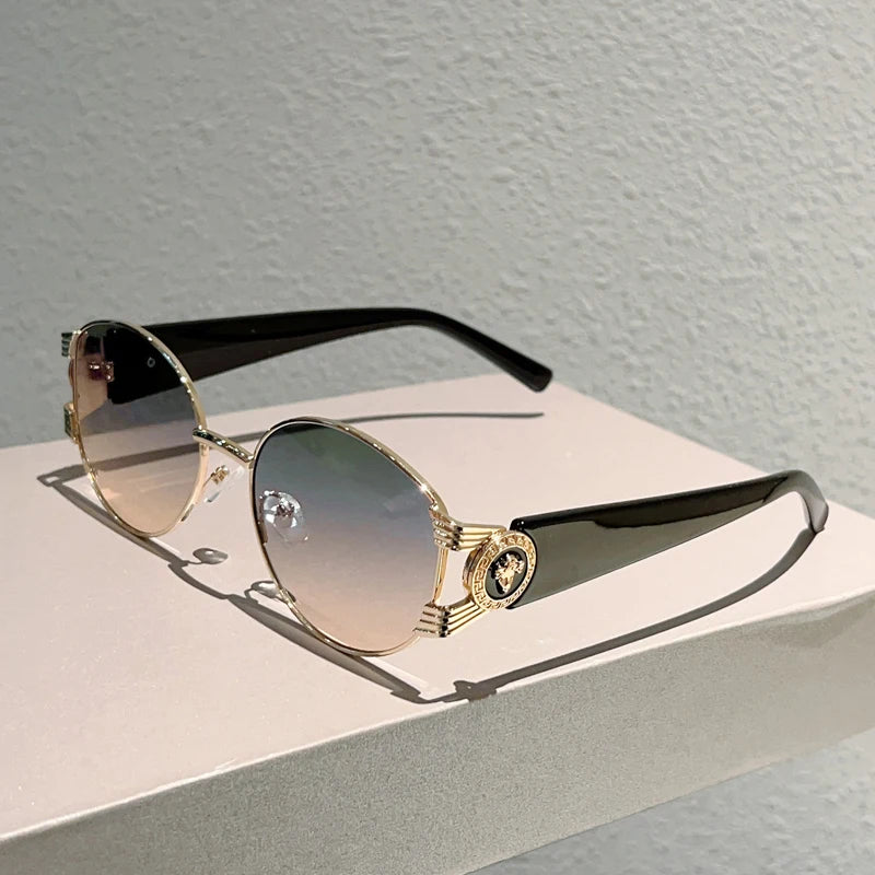 KAMMPT Retro Oval Sunglasses Stylish Gradient Multi-color Decor Trendy Luxury Brand Design