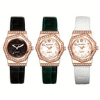 JewelryWe Women's Diamond Octagon Quartz Watch PU Leather