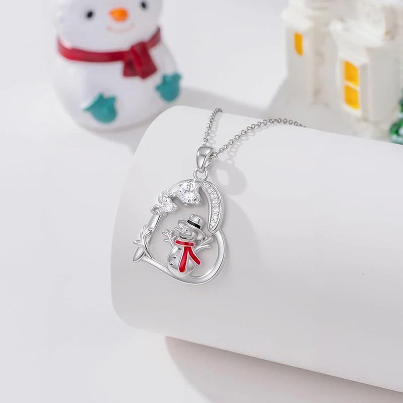 Huitan Designed Snowman Heart Pendant Necklace Red Enamel Winter Jewelry