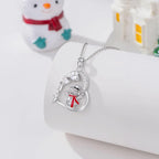 Huitan Designed Snowman Heart Pendant Necklace Red Enamel Winter Jewelry
