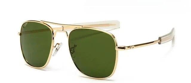 American Army Style Pilot Sunglasses Male, Retro Gold Frame Dark Green Tint Lens Lightweight Metal Eyewear, Luxury Designer Aviation Shades for Daily Commute Road Trip mbzr