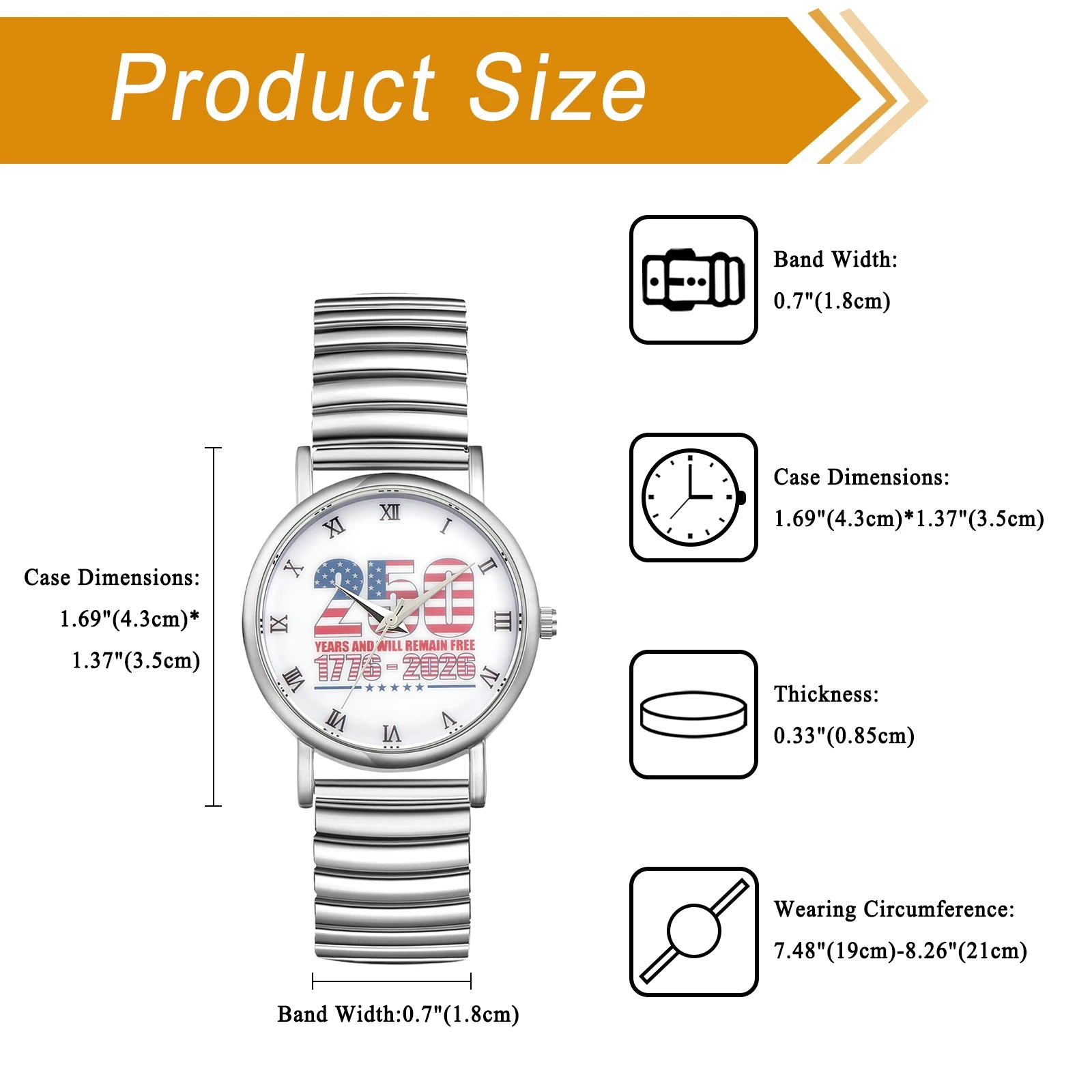 Women's Bohemian Analog Quartz Watch, 250th Anniversary Dial Design, Roman Numeral Markers, Stainless Steel Elastic Expandable Band, Easy Slip-On All-Season Casual Wristwatch mbzr